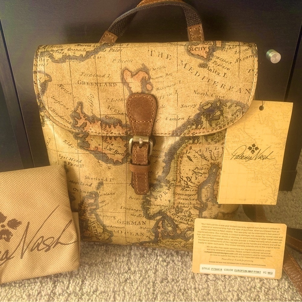 Patricia Nash Tan and Brown Map Print Backpack